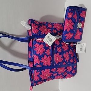 Vera Bradley Small Trimmed Vera Tote and Ultimate wristlet Art Poppies NWT